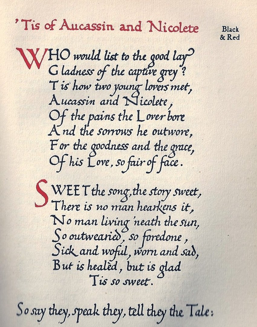 Aucassin and Nicolette calligraphy specimen by Edward Johnston